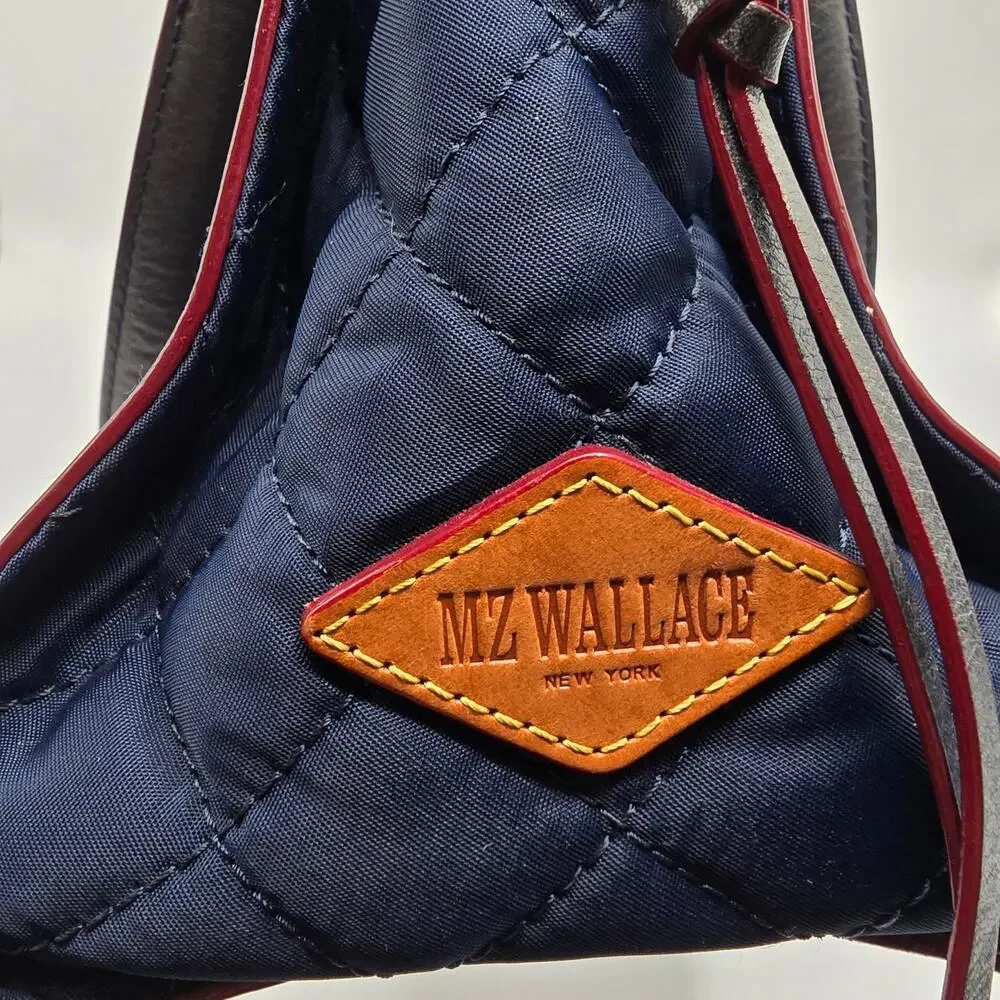 MZ Wallace New‎ York navy blue quilted leather trim purse gold chain handbag